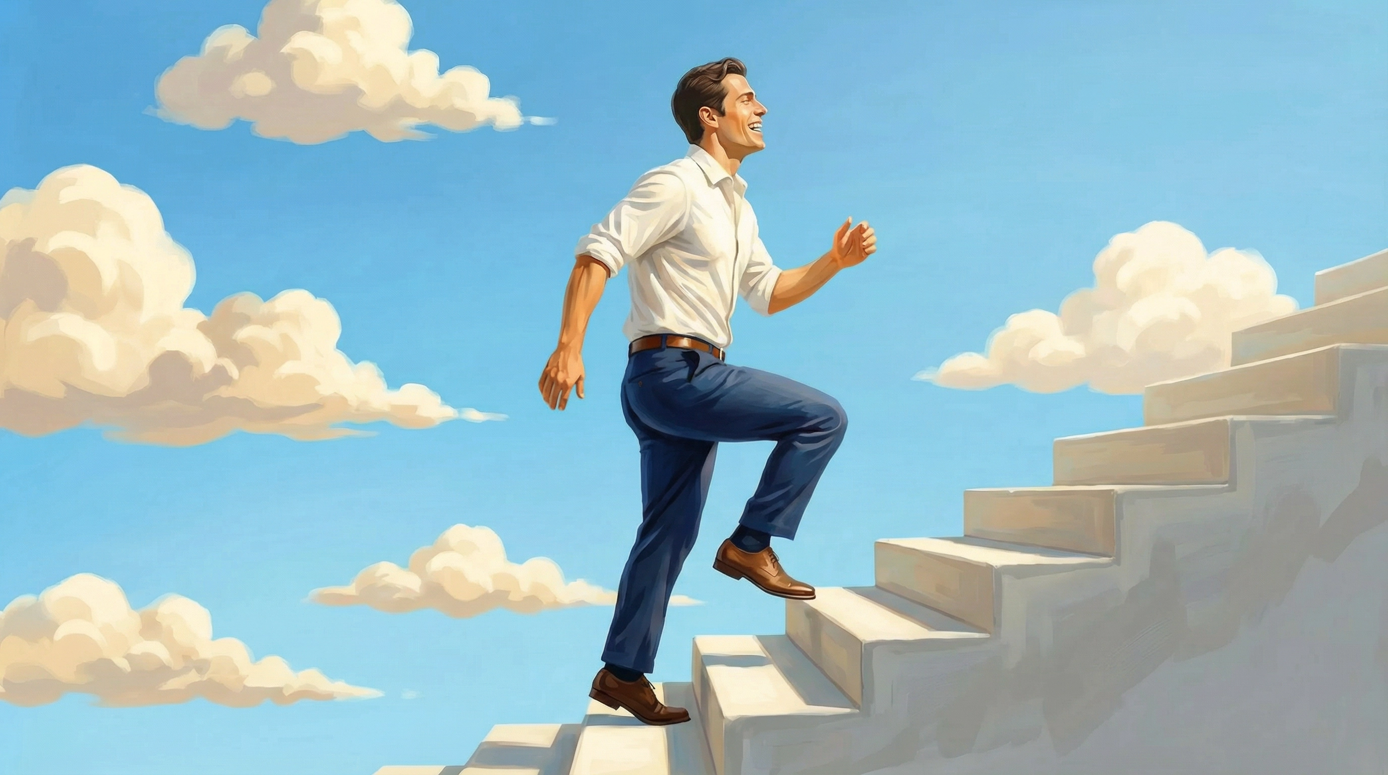 Person climbing up stairs representing growing personal wealth
